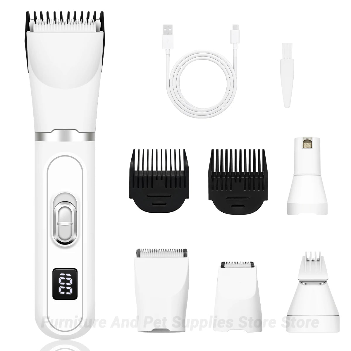 4-in-1 Cordless Pet Grooming Set with 4 Blades — Low Noise Rechargeable Clipper