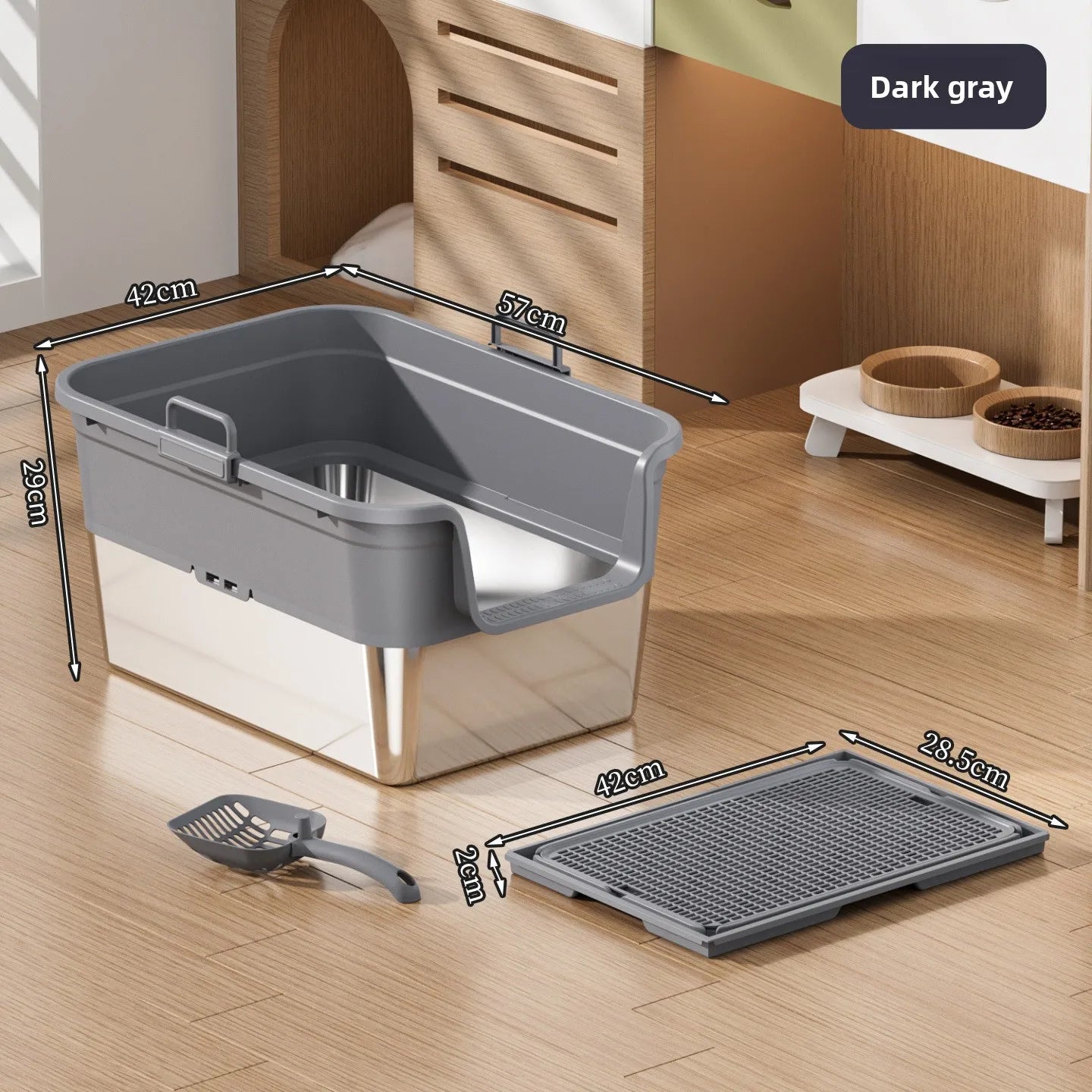 Stainless Steel Top Entry Self-Cleaning Cat Litter Box — Extra Large, Splash-Proof & Portable