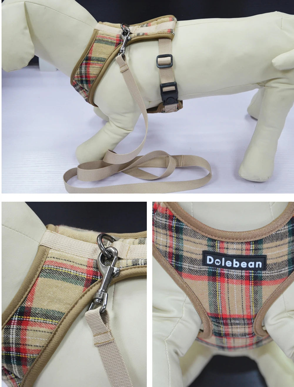Adjustable Plaid Dog Harness & Leash Set