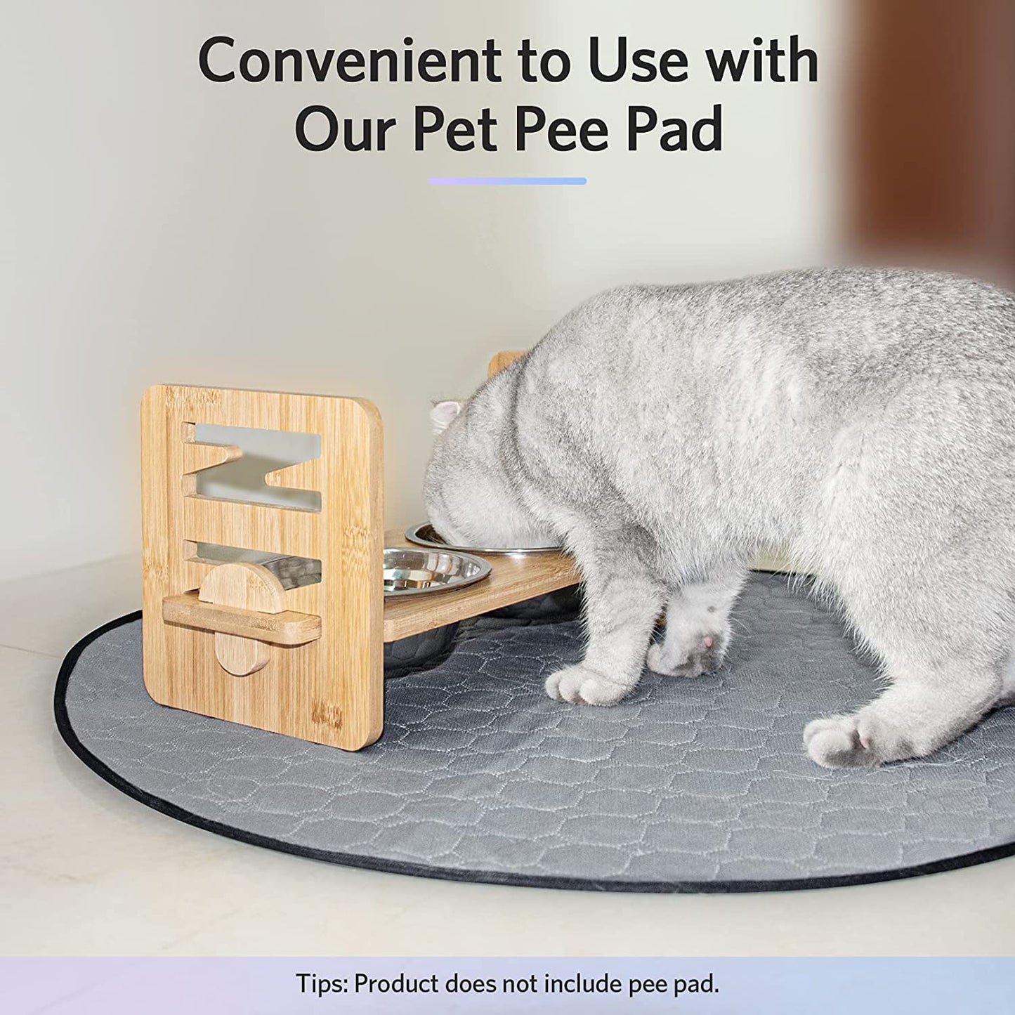 Bamboo Elevated Dog Bowl Stand with 6-Level Adjustable Height — 2 Stainless Steel Bowls