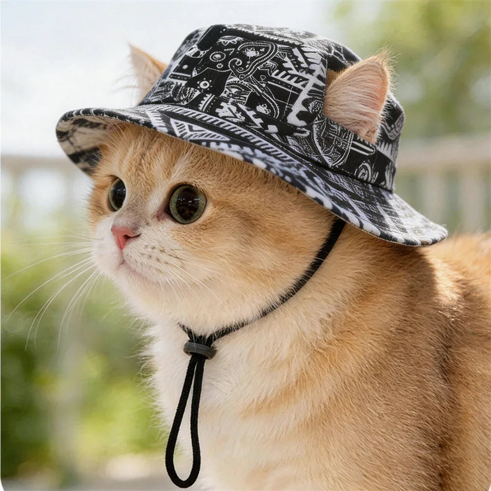 Striped Canvas Pet Sun Hat for Cats & Small Dogs