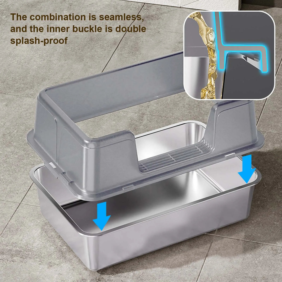 Stainless Steel Semi-Enclosed Cat Litter Box | High Sides | Anti-Splash | 3 Sizes