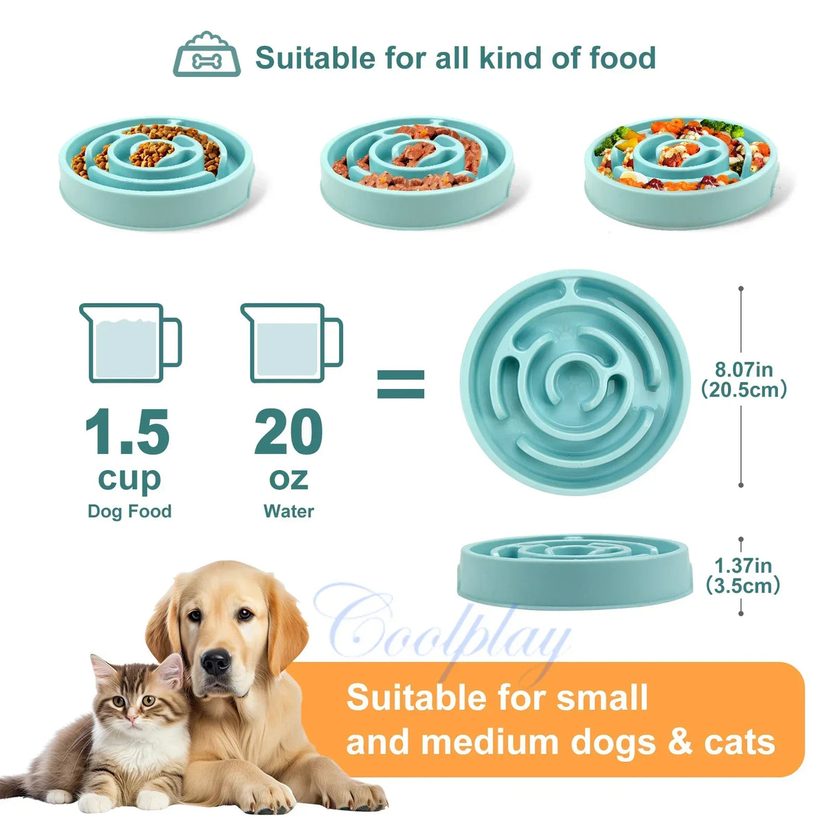 Dog Slow Feeder Bowl with Anti-Slip Pads