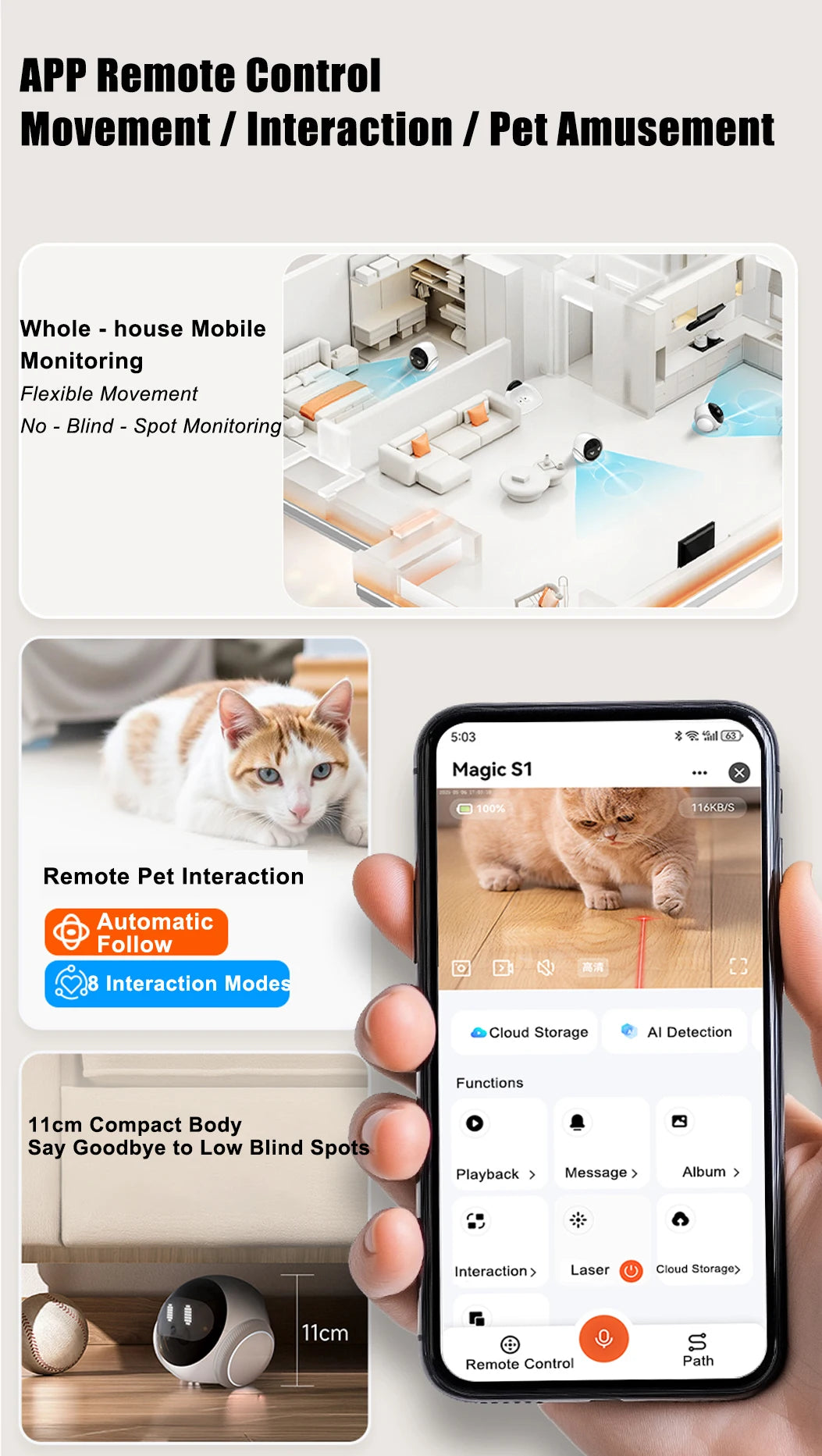 Auto-Charging Robot Pet Camera with HD 5G Wi-Fi & Night Vision