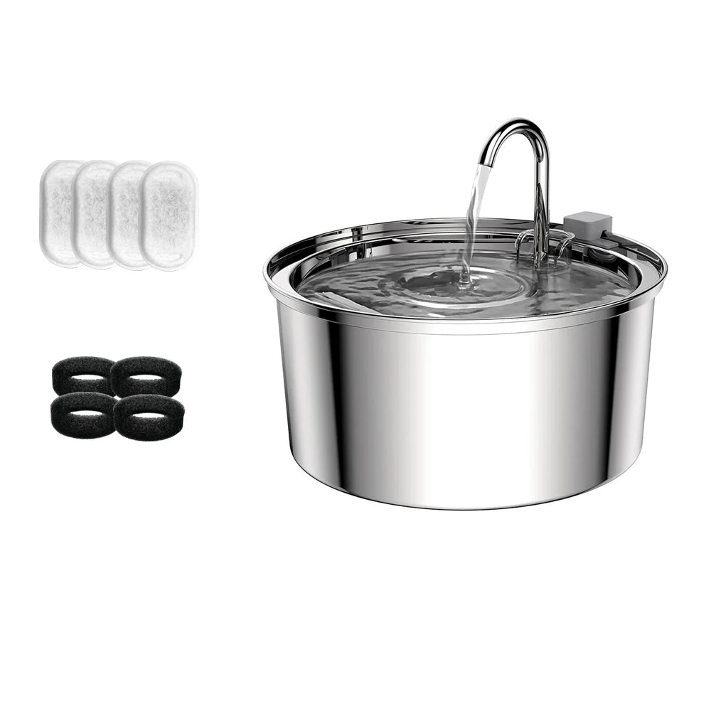 Fontaine à eau automatique en acier inoxydable de 3,2 L pour animaux de compagnie – Distributeur d'eau pour chats et chiens avec filtre