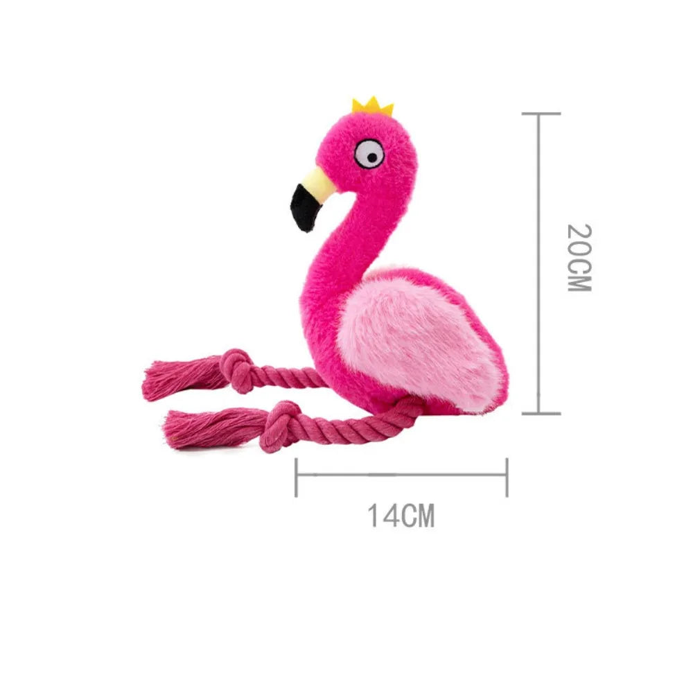 Jouet pour chien Flamingo en peluche avec corde - Jouet à mâcher en coton tressé