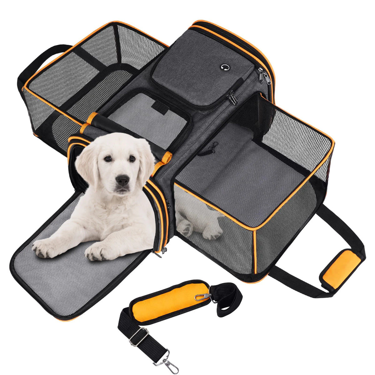 Expandable Pet Carrier with Fleece Pad & Storage Pockets