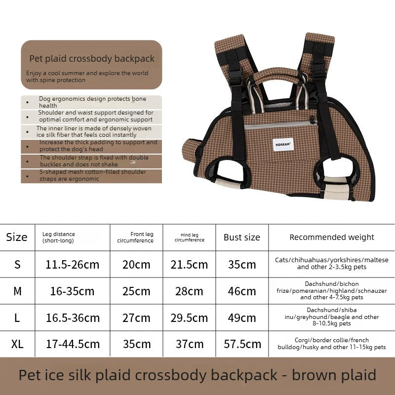 Horizontal Dog Backpack with Ice Silk Cooling & Spine Protector for Small Dogs & Cats