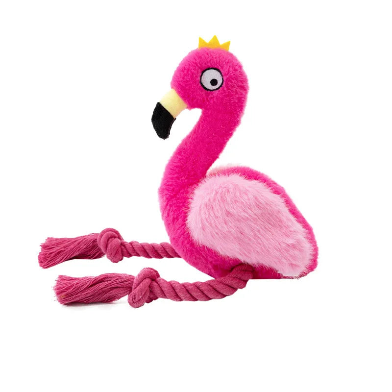 Jouet pour chien Flamingo en peluche avec corde - Jouet à mâcher en coton tressé