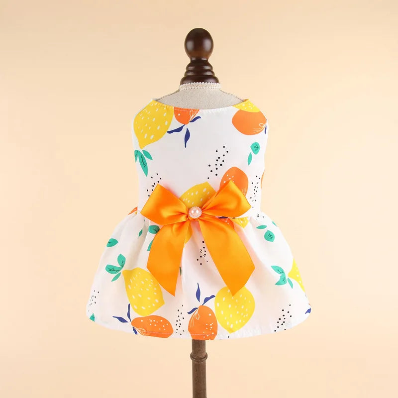 Robe de princesse pour animaux de compagnie - Robe d'été à rayures et carreaux avec nœud pour chats et petits chiens