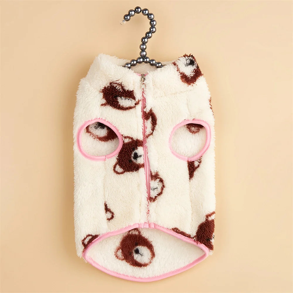 Cartoon Print Plush Vest for Small Dogs & Cats | Autumn Winter