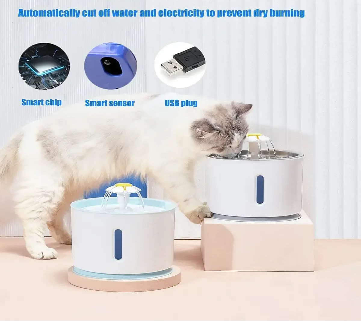 Cat Water Fountain - 2.4L Stainless Steel Automatic Pet Drinking Fountain