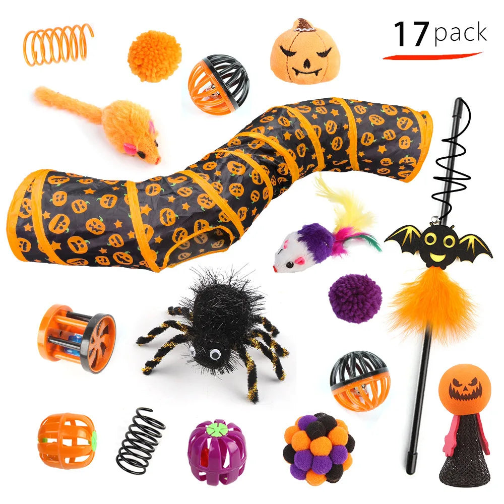 Halloween Cat Toy Variety Set with Wand, Mouse and Bell
