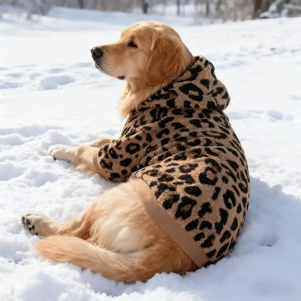 Leopard Print Fleece Dog Hoodie & Winter Coat — Medium to Large Breeds