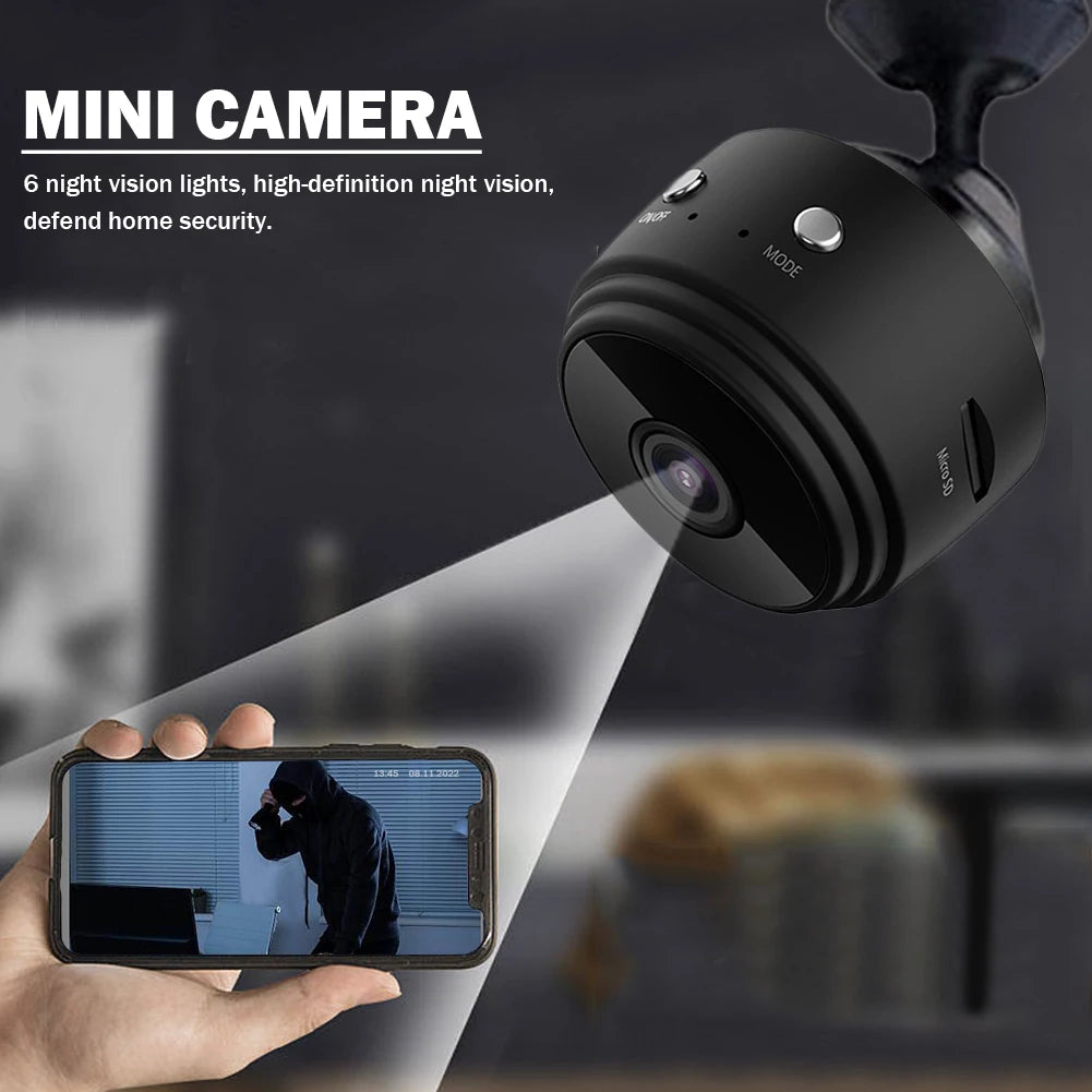 1080P WiFi Mini Security Camera with Night Vision & Magnetic Mount — Black