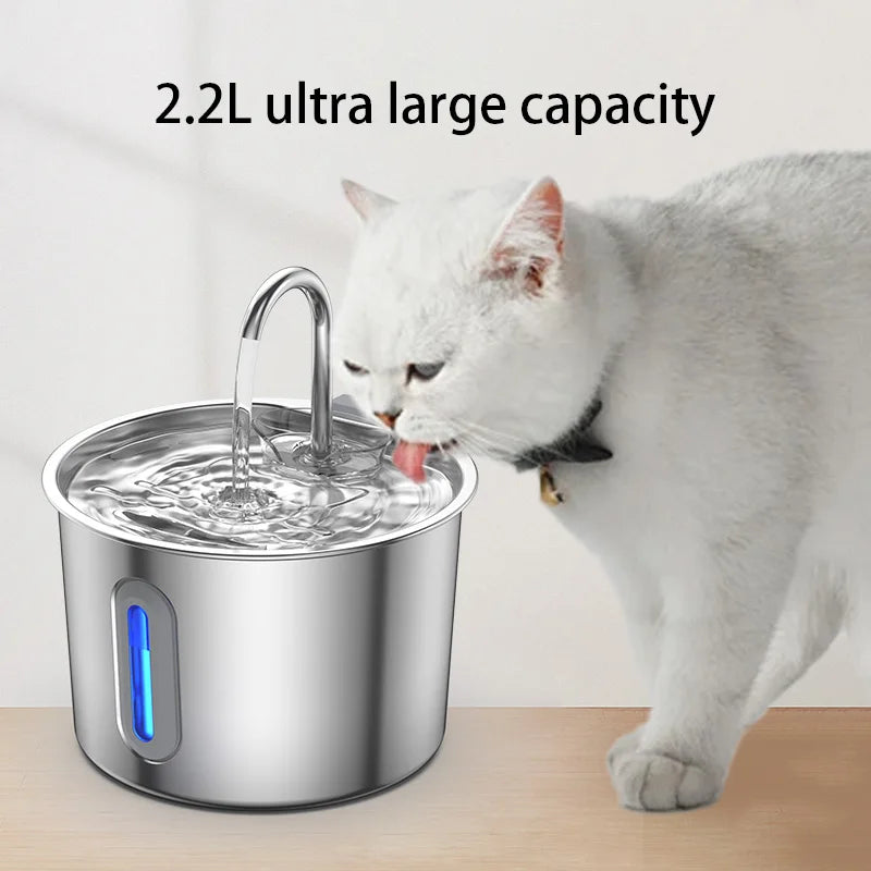 Stainless steel cat water fountain with viewing window cat fountain. Multi-filter automatic pet water dispenser, silent cat wate