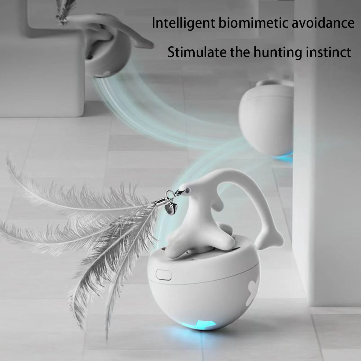 USB Electric Fish Bone Rolling Ball Cat Toy with Replaceable Feathers