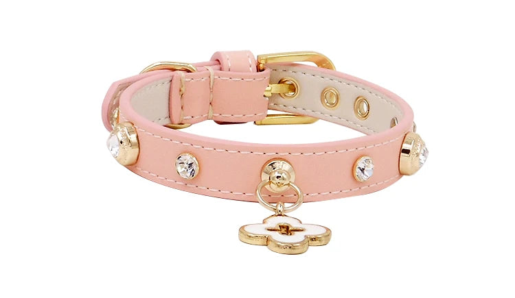 Rhinestone Genuine Leather Dog & Cat Collar