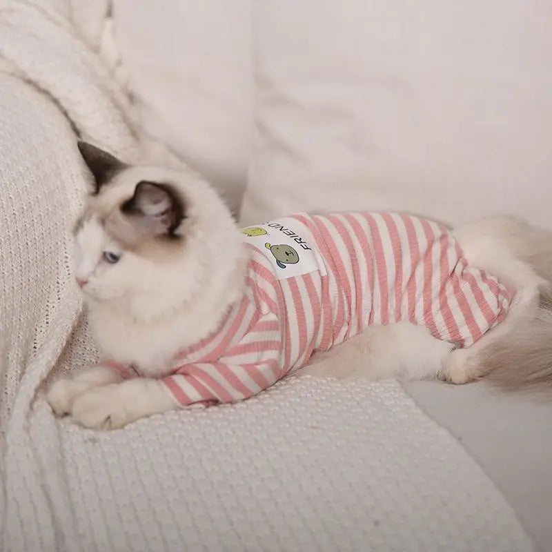 Stripe Print Cotton Pyjama Jumpsuit for Cats & Small Dogs