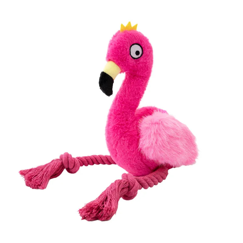 Jouet pour chien Flamingo en peluche avec corde - Jouet à mâcher en coton tressé