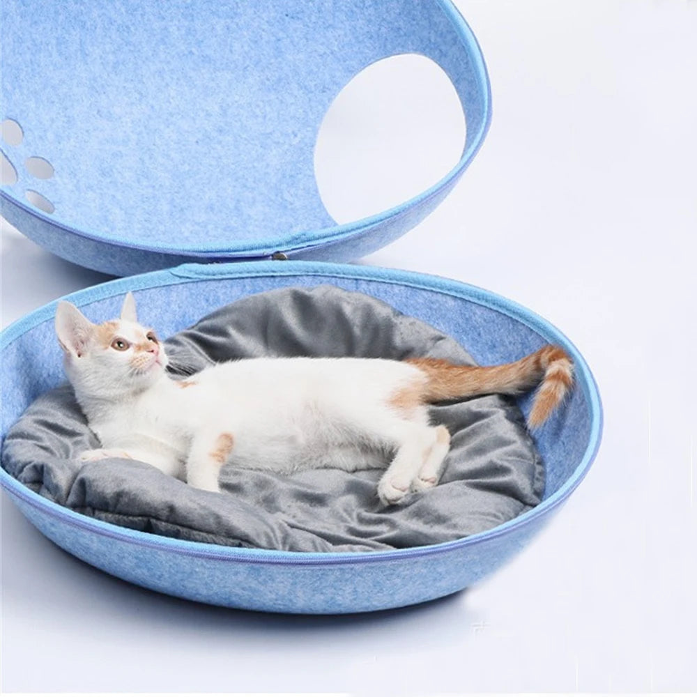 Egg-Shaped Felt Cat Bed with Mattress