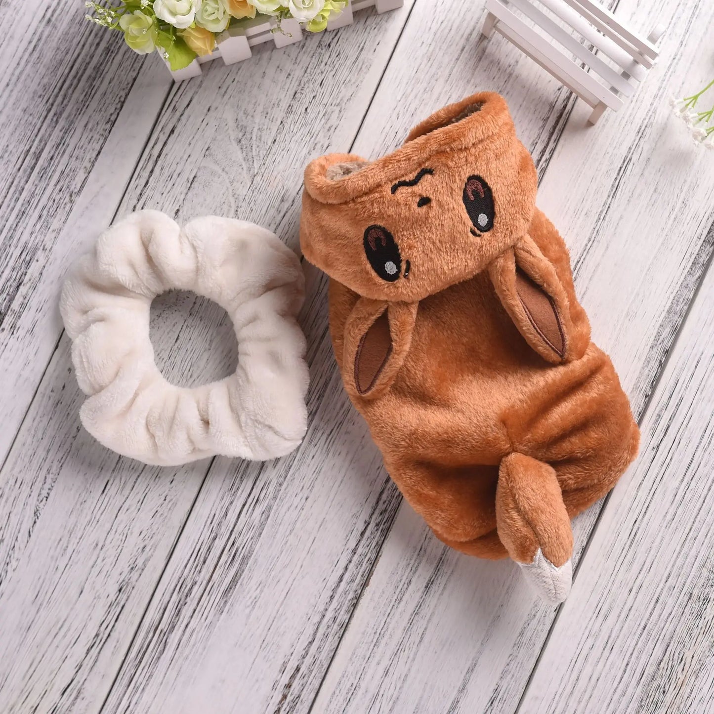 Eevee Anime Cosplay Dog Costume – Kawaii Plush Insulated Coat for Small Dogs