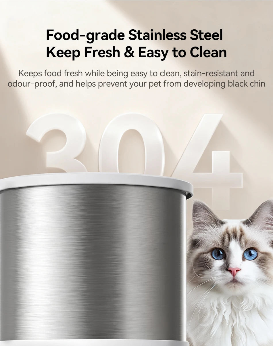 Distributeur automatique intelligent pour animaux de compagnie en acier inoxydable de 4,5 L avec Wi-Fi et enregistrement vocal