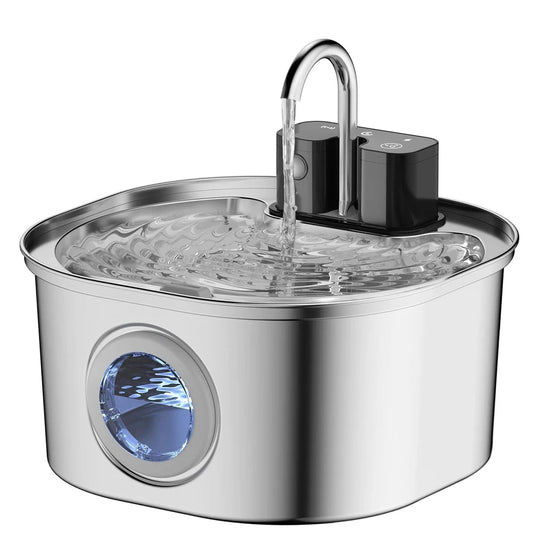 3.2L Wireless Smart Pet Water Fountain - Stainless Steel Automatic Dispenser with Visual Window