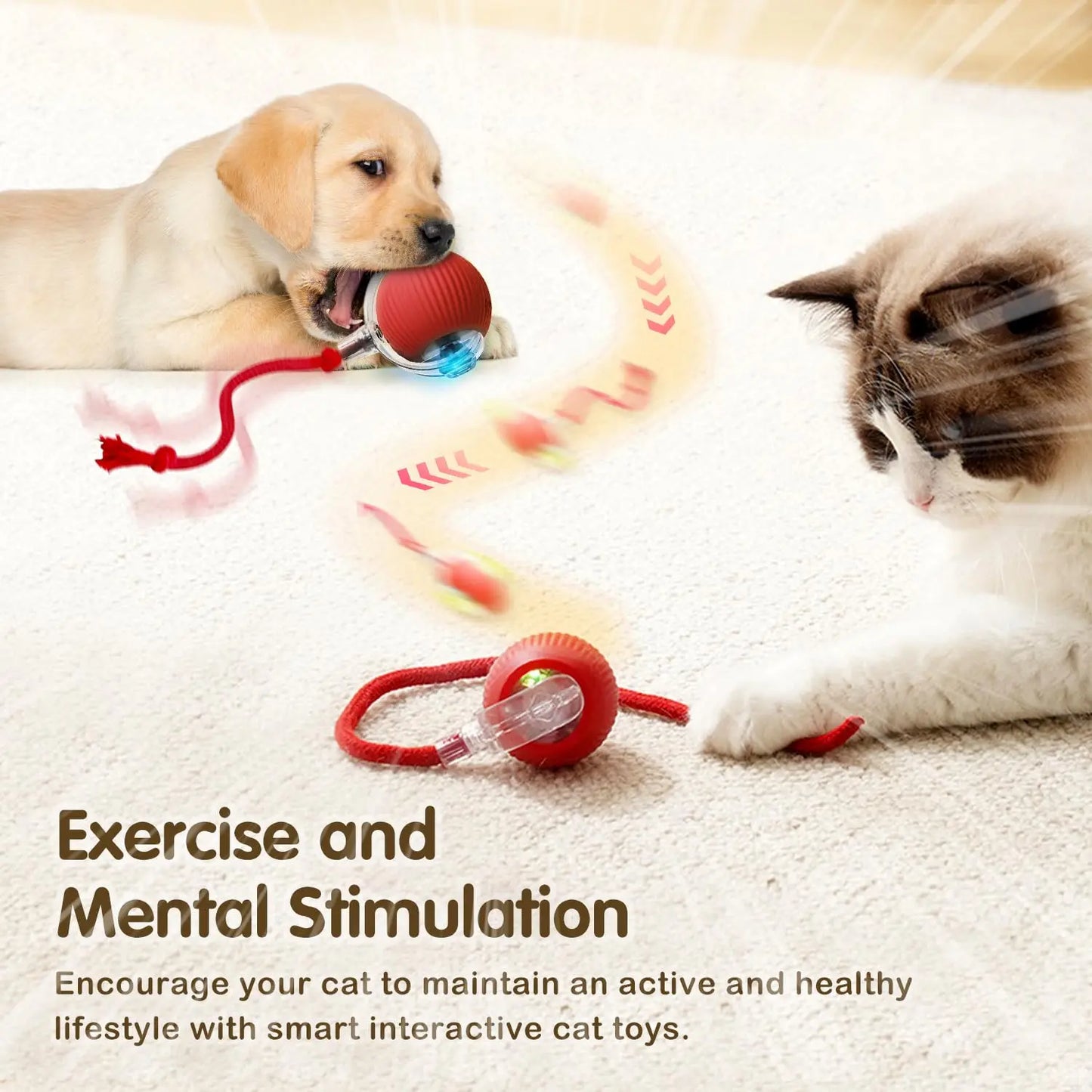 Balle interactive pour chat - Balle roulante automatique avec queue - Soins pour animaux plus intelligents