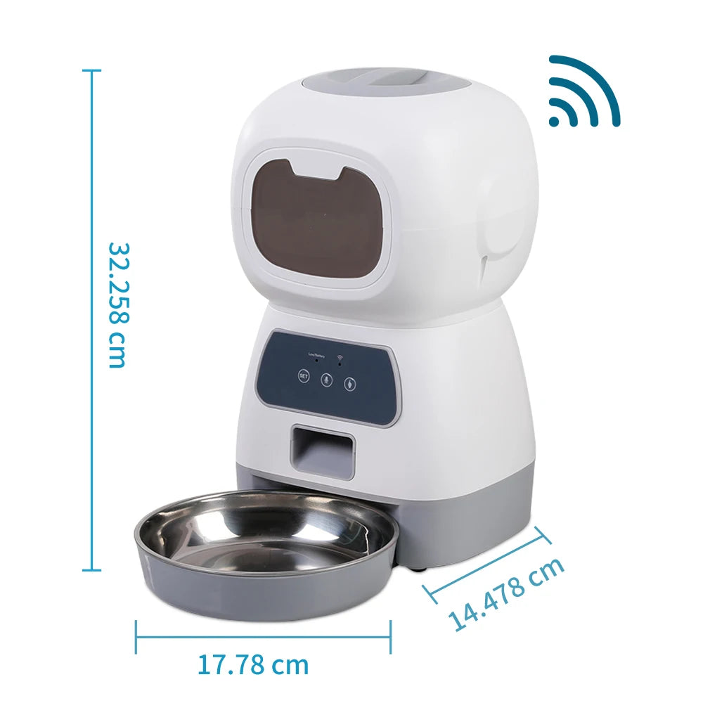 3.5L Smart WiFi Automatic Pet Feeder with Voice Recorder & Slow Feed Swirl Bowl
