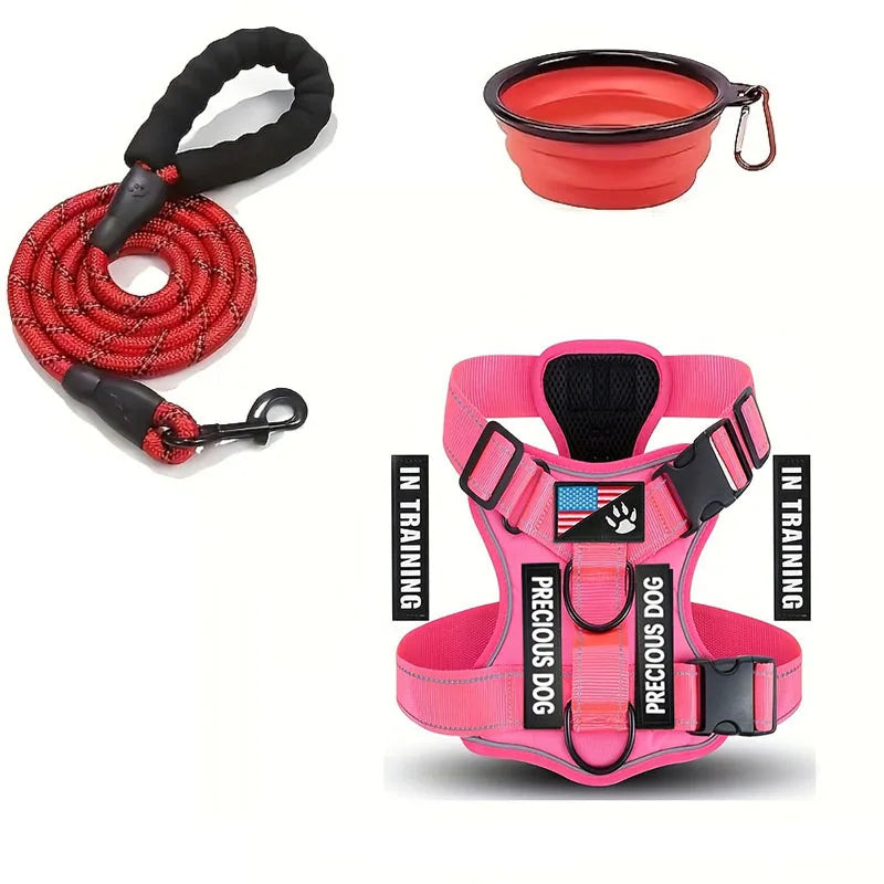 Ensemble harnais et laisse réfléchissants pour chien avec gamelle pliable
