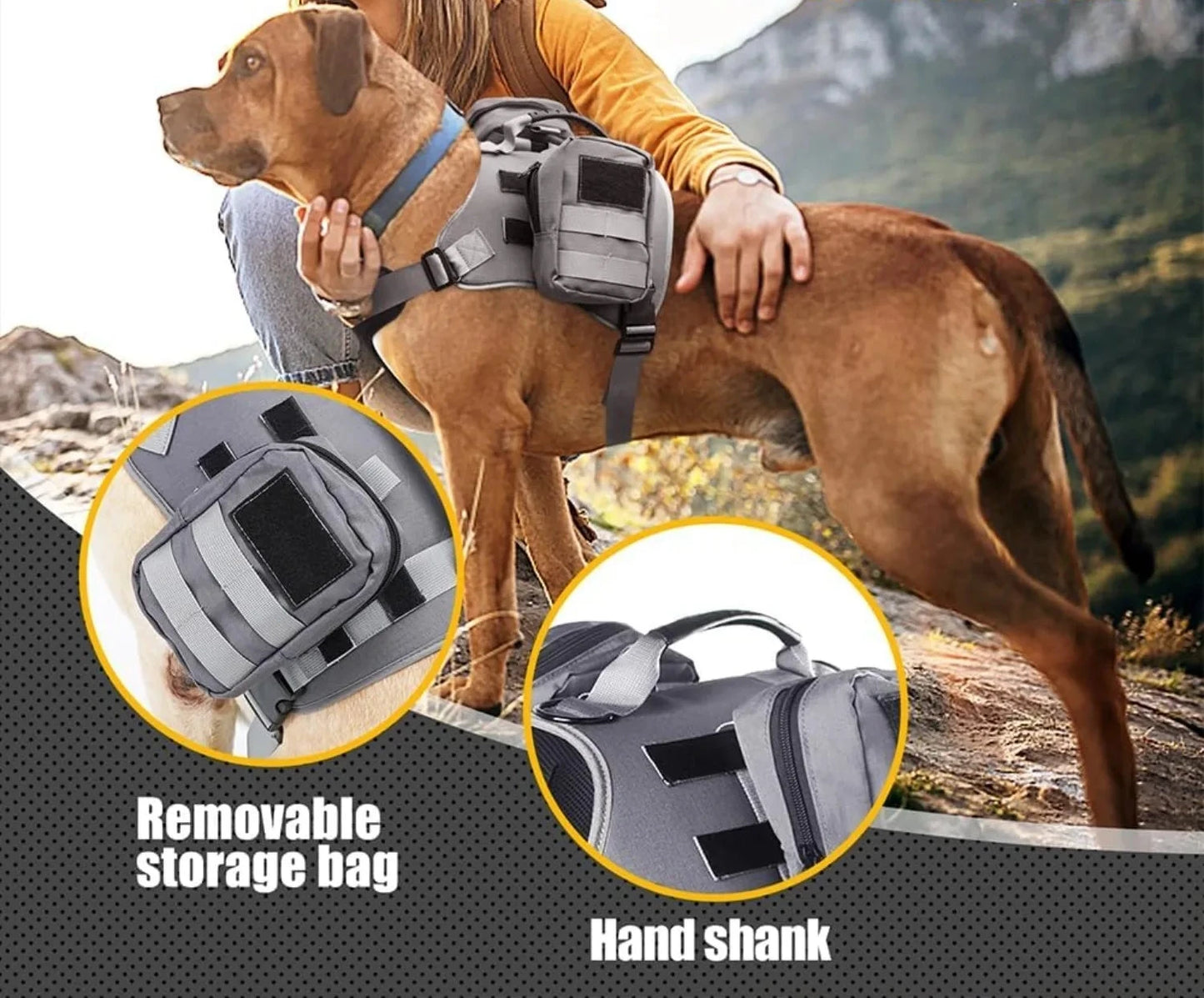 Harnais sac à dos pour chien avec sangles réglables et poches latérales