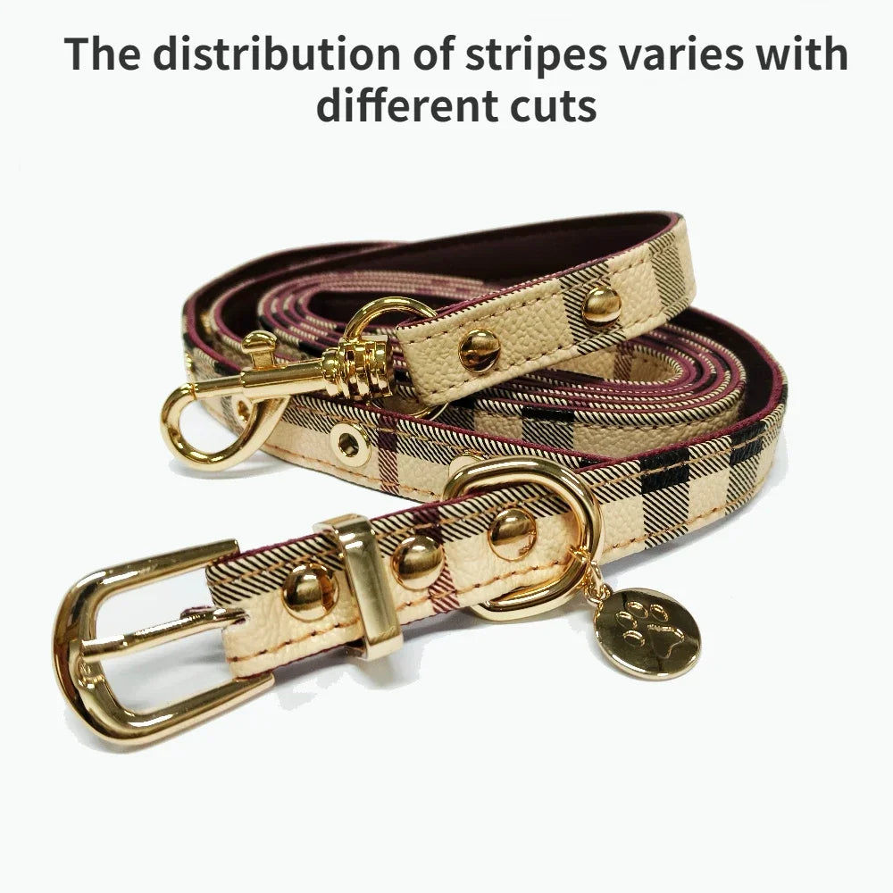 Leather Dog Collar & Leash Set – Black & White Stripe