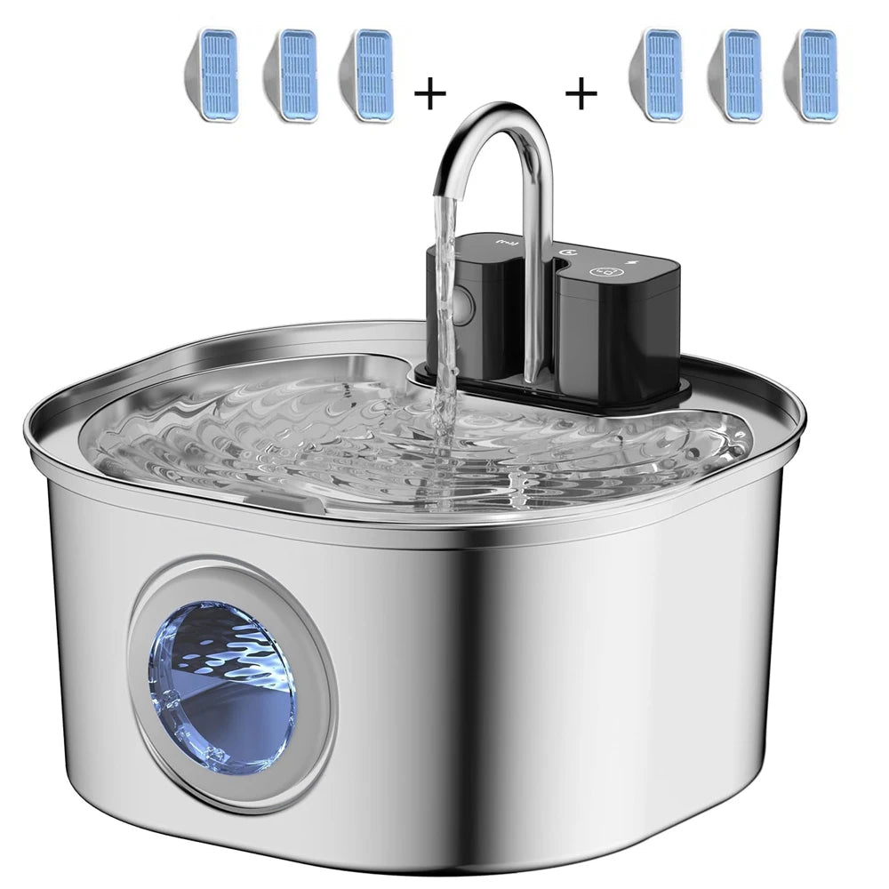 Fontaine à eau pour chat 3.2L 5V USB Recharge avec capteur automatique en acier inoxydable pour chats et chiens, bols multiples pour animaux de compagnie