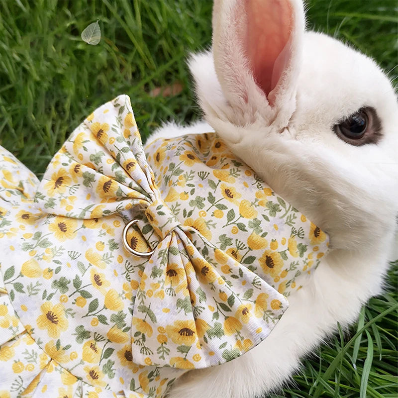 Floral Cotton Dress & Harness Set for Rabbits & Small Pets