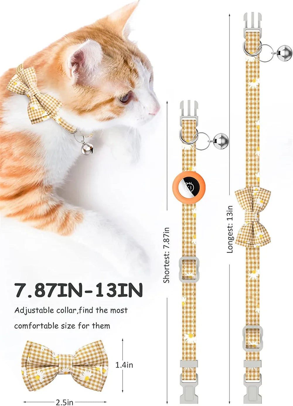 Collier de chat à dégagement rapide avec support AirTag et clochette