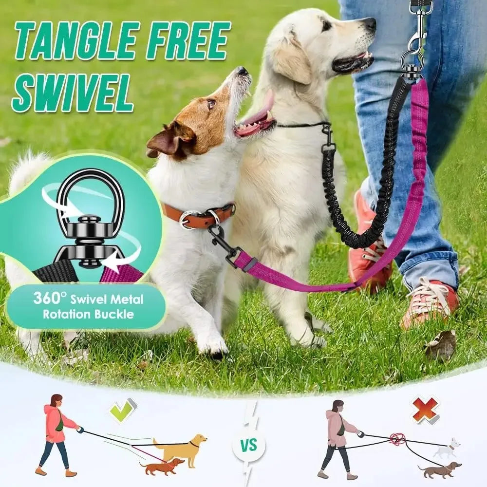 16ft Dual Dog Leash with Shock Absorbing Bungee