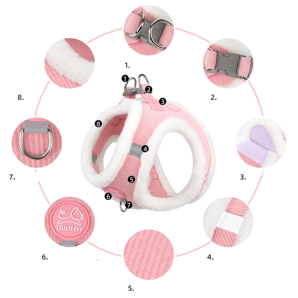 Rabbit Fur Harness & Leash Set for Cats & Small Dogs
