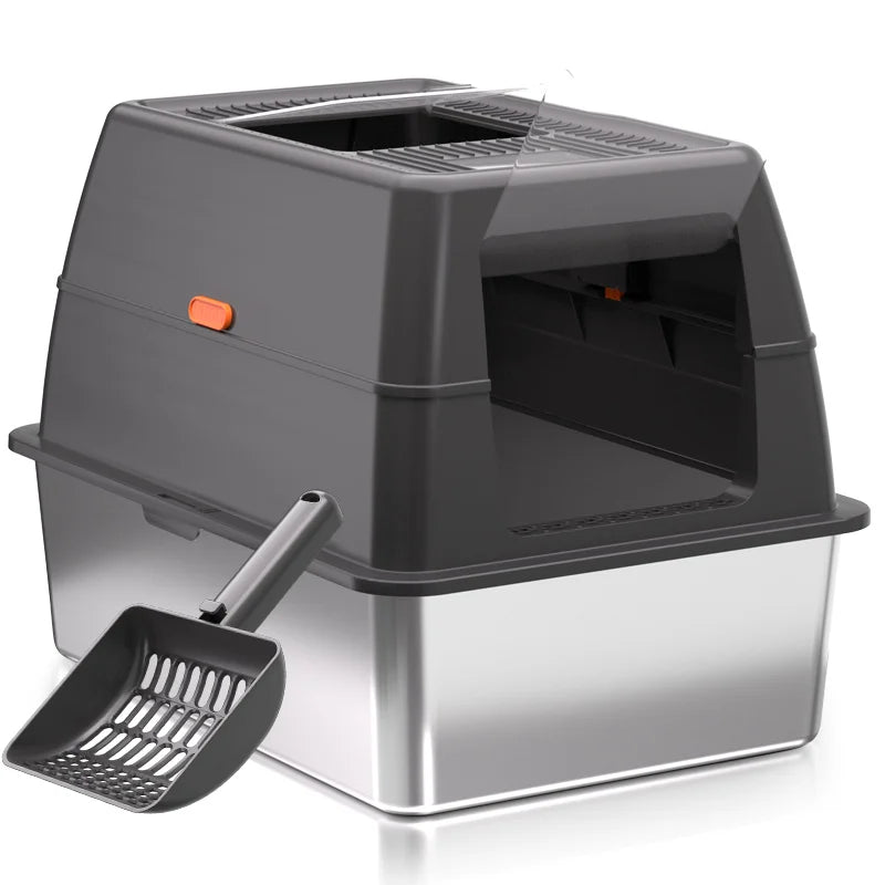 Extra Large Enclosed Stainless Steel Cat Litter Box with Lid