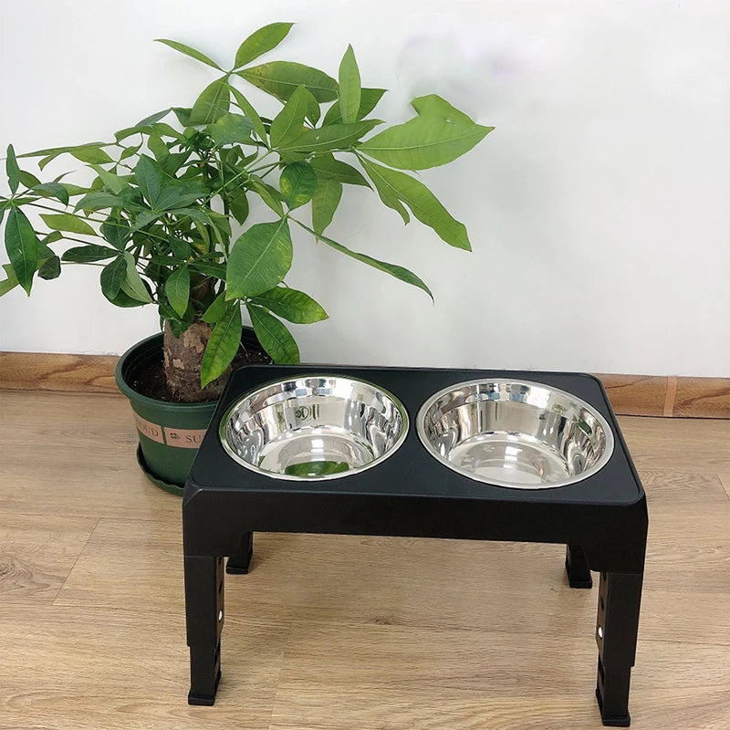 Adjustable Raised Dog Feeding Stand with Double Bowls