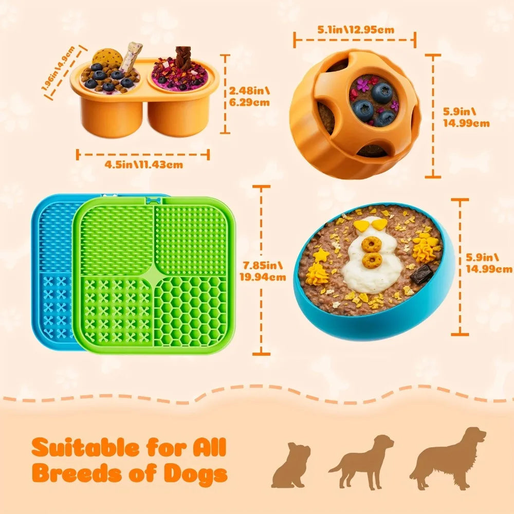 Silicone Dog Enrichment Set — Licking Mat, Snack Ball & Bowl