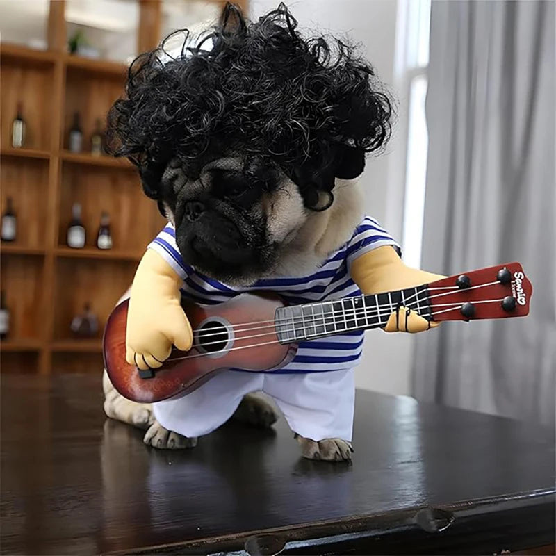 Pet Rock Star Guitar Costume for Dogs & Cats — Funny Halloween & Christmas Cosplay Outfit