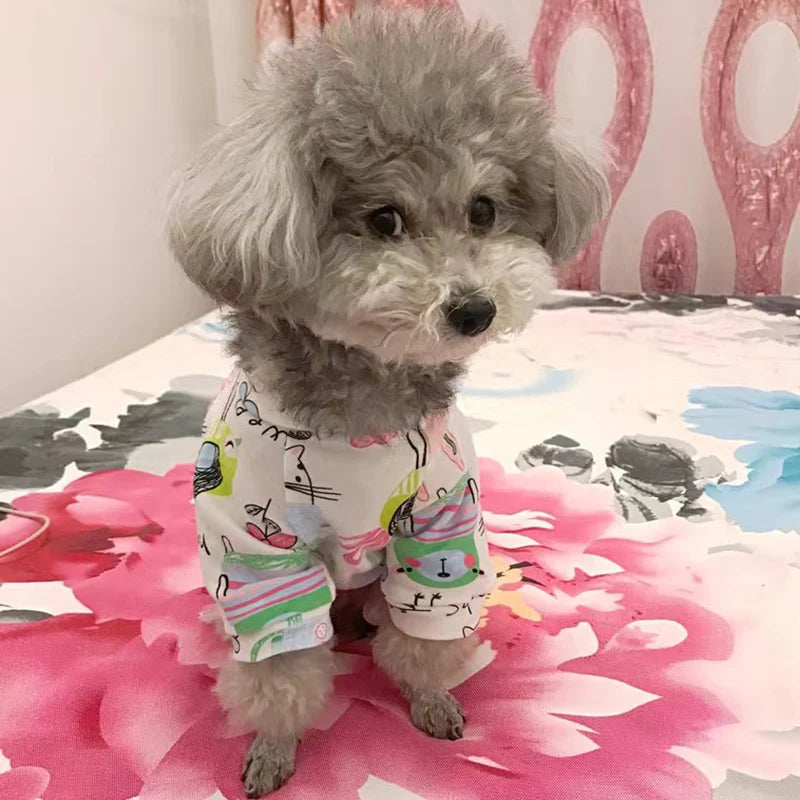 Soft Cotton Printed Pyjama Jumpsuit for Small Dogs