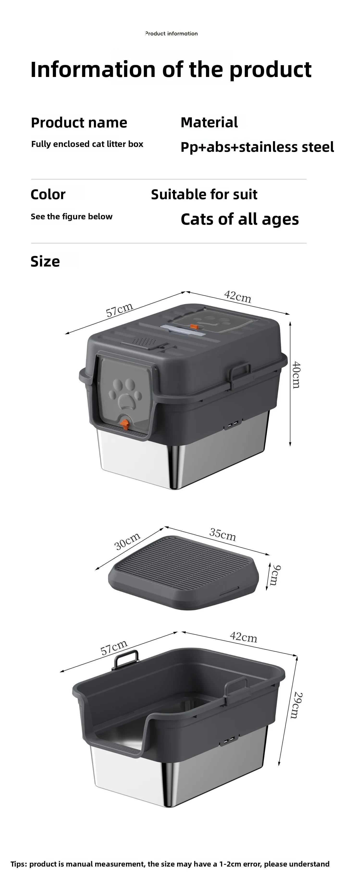Stainless Steel Top Entry Self-Cleaning Cat Litter Box — Extra Large, Splash-Proof & Portable