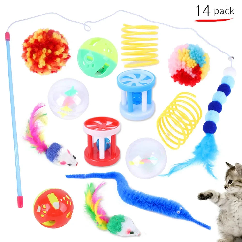 Foldable Cat Play Tunnel with Mouse Balls and Fish Toys