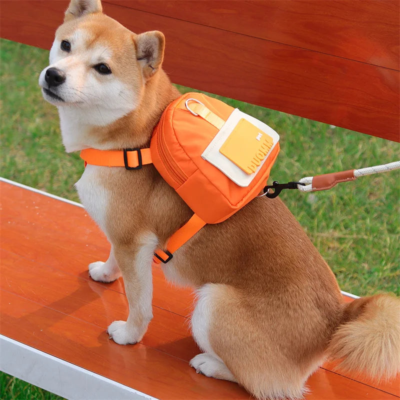 Adjustable Dog Harness with Snack Bag Backpack