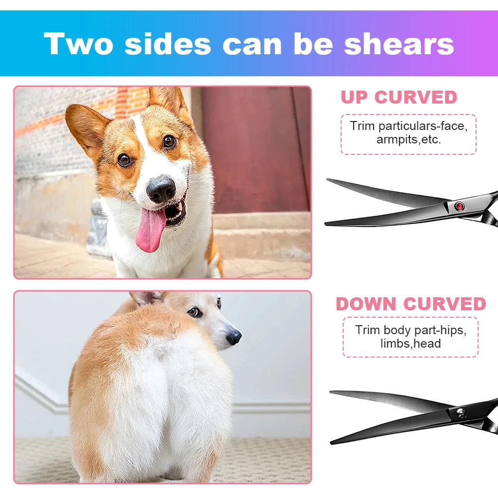 7.5" Professional Curved Grooming Scissors for Dogs & Cats