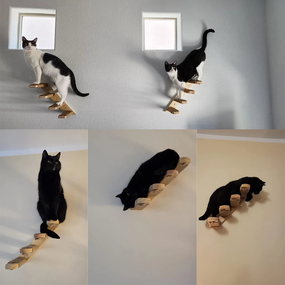 Wall-Mounted Wooden Cat Climbing Steps with Sisal