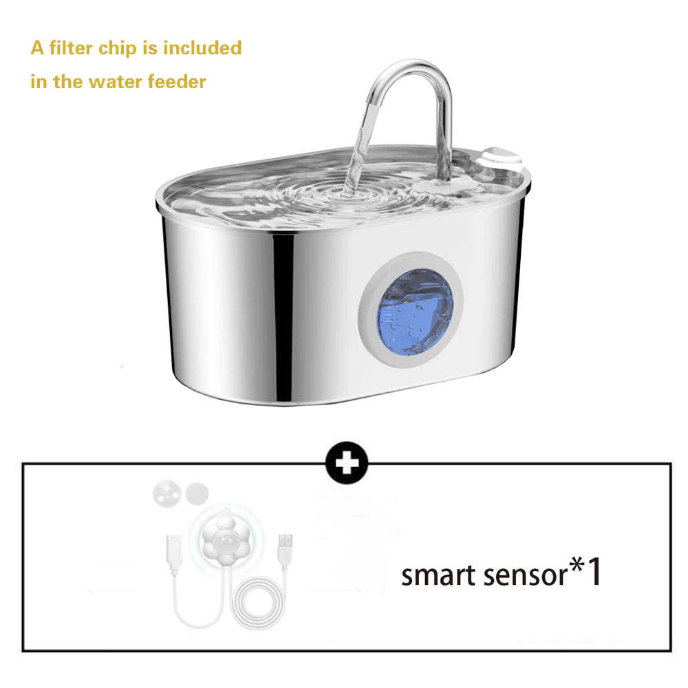 2.2L Stainless Steel Pet Water Fountain with Visible Window
