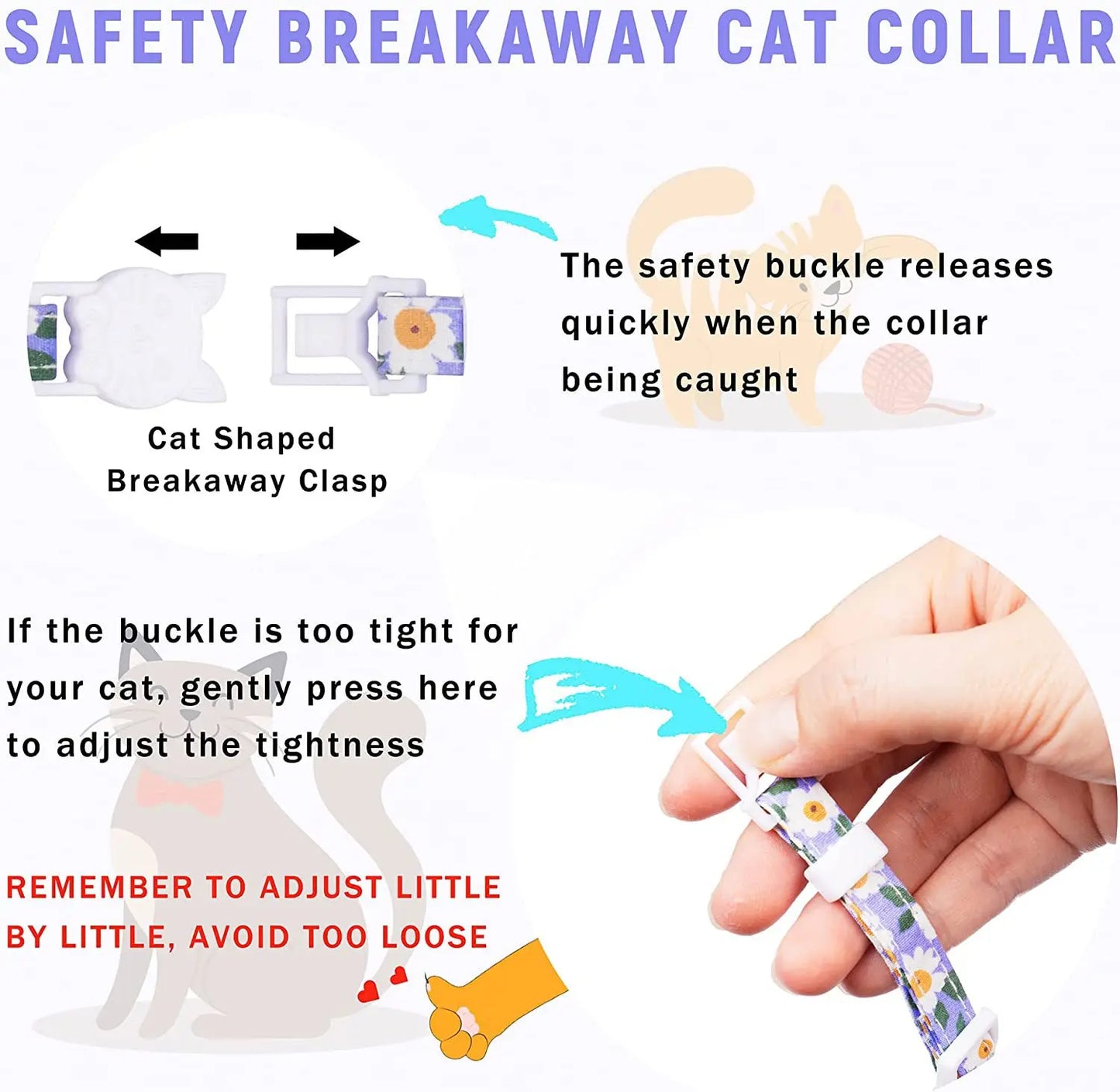 Collier de chat sécurisé avec support AirTag marguerite et grelot